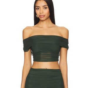 Elegant Off-Shoulder Green Crop Top set